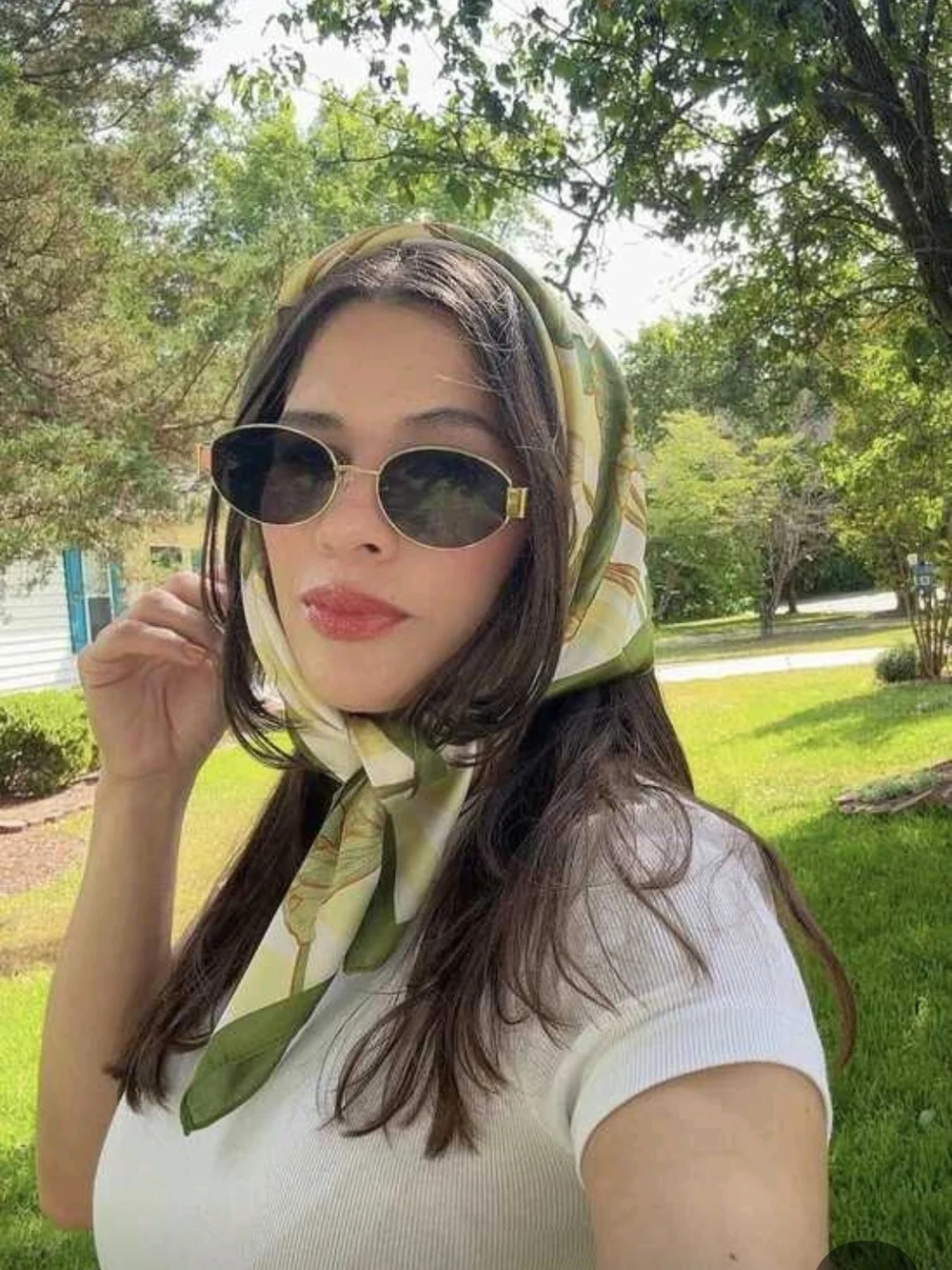 Silk Floral Print Neck Scarf - Green